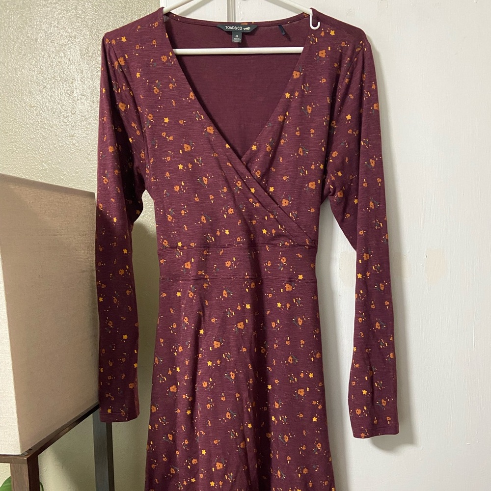 Elegant Maroon Floral Wrap Dress